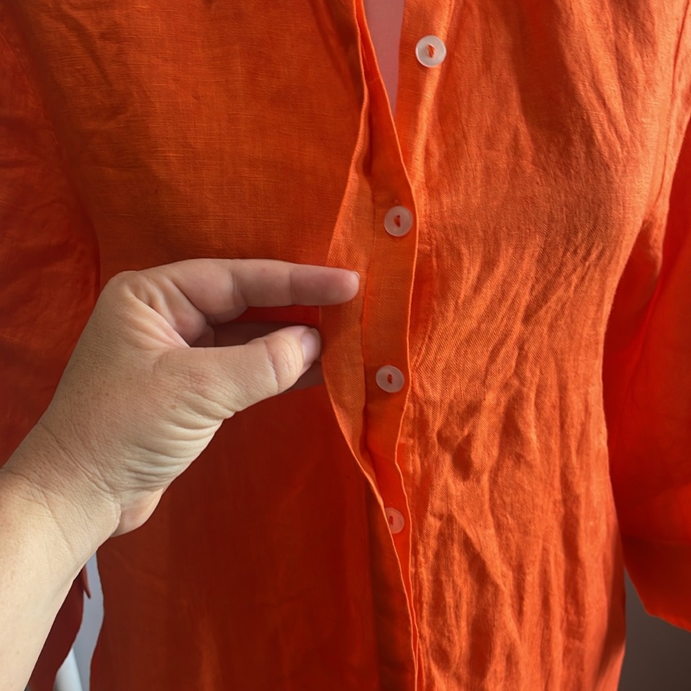 [Perlavera] Orange Linen Button Down Dress - Size Small NWT - Picture 5 of 6